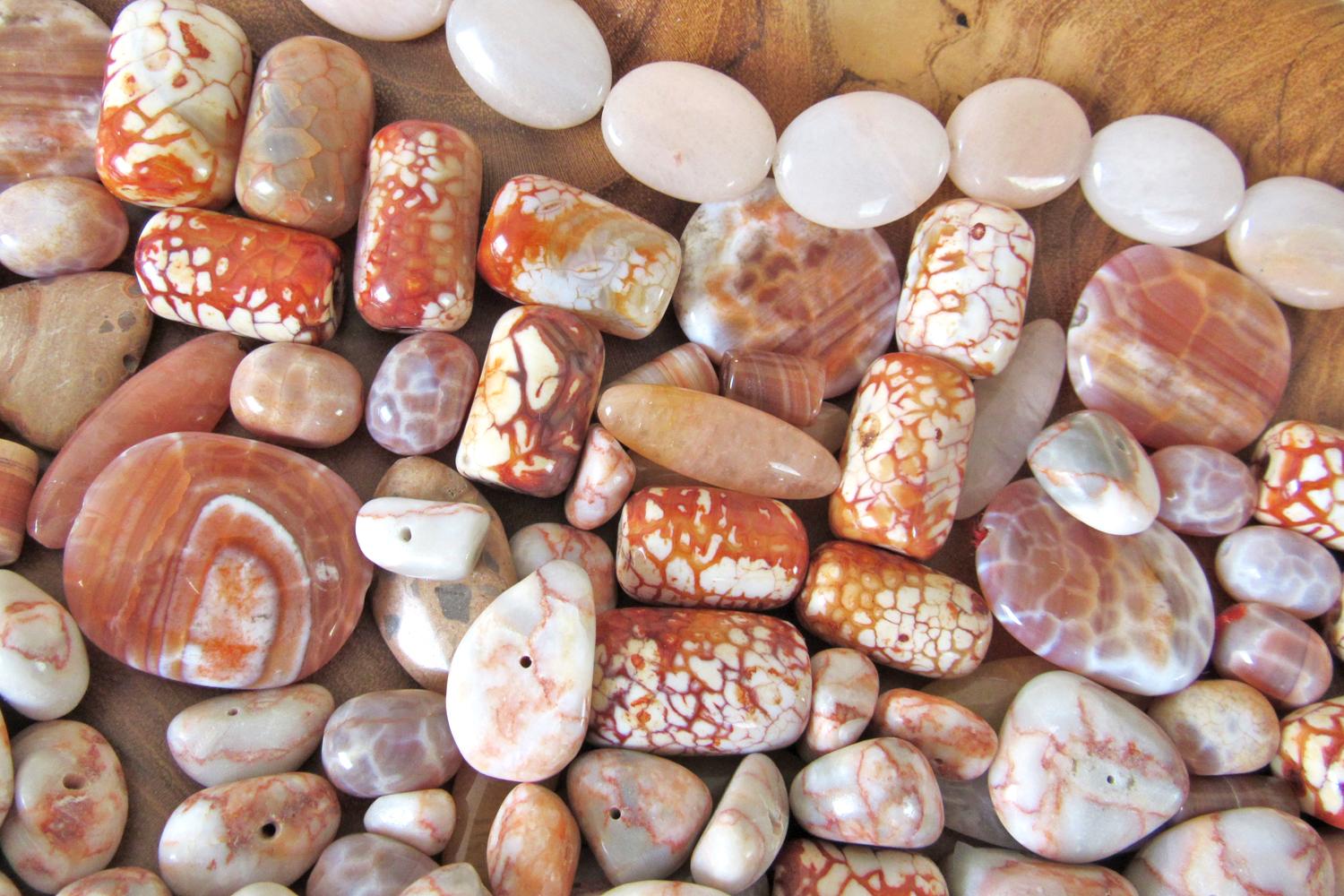 Large Bead Lot for Jewelry Making / Beading - Orange Fire Agate - Red Line Marble - Peach Agate Beads
