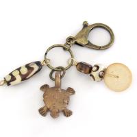 Tribal Purse Charm / Keychain with Vintage African Brass Turtle & Batik Bone Beads