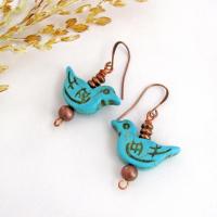 Blue Bird Turquoise Magnesite Earrings - Cute Earthy Nature Jewelry Gifts for Birdwatchers & Bird Lovers 