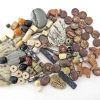 Boho Tribal Bead Lot for Jewelry Making - Feldspar, Jasper Stones, Animal & Wood Beads - Earthy Bohemian Destash Jewelry Craft Supply