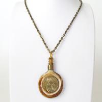 African Carved Bone & Embossed Gold Brass Pendant Necklace - Ethnic Boho Tribal African Style Jewelry for Men or Women