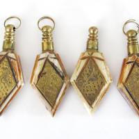 Ethnic Style Carved Bone and Brass Pendants for Jewelry Making - Set of 4 / Craft Supply
