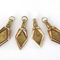 Ethnic Style Carved Bone and Brass Pendants for Jewelry Making - Set of 4 / Craft Supply