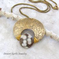 Ocean Jasper & Gold Brass Pendant Necklace - Artisan Handmade One of a Kind Natural Stone Jewelry