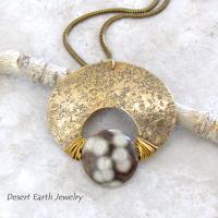 Ocean Jasper & Gold Brass Pendant Necklace - Artisan Handmade One of a Kind Natural Stone Jewelry