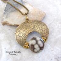 Ocean Jasper & Gold Brass Pendant Necklace - Artisan Handmade One of a Kind Natural Stone Jewelry