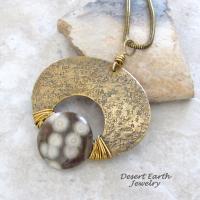 Ocean Jasper & Gold Brass Pendant Necklace - Artisan Handmade One of a Kind Natural Stone Jewelry