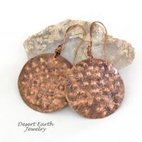 These handmade copper earrings have a rustic, hammered bumpy texture with a rustic organic, natural looking style. Perfect fo