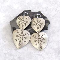 SALE: Large Sterling Silver Heart Shaped Concho Earrings - Vintage Southwestern Jewelry
