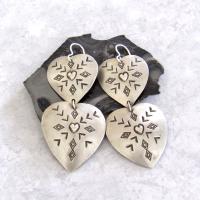 SALE: Large Sterling Silver Heart Shaped Concho Earrings - Vintage Southwestern Jewelry