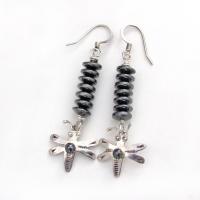 Sterling Silver Dragonfly Earrings with Gray Hematite Gemstones - Boho Whimiscal Nature Jewelry Gifts for Women or Girls