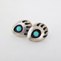 Small Sterling Silver & Turquoise Bear Claw Stud Earrings - Vintage Native Style Southwestern Jewelry