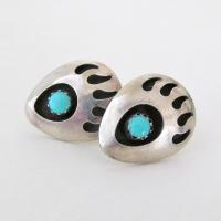 Small Sterling Silver & Turquoise Bear Claw Stud Earrings - Vintage Native Style Southwestern Jewelry