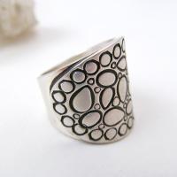 Sterling Silver Band Ring with Cobblestone Texture - Bold Unique Statement Rings for Women