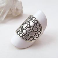 Sterling Silver Band Ring with Cobblestone Texture - Bold Unique Statement Rings for Women