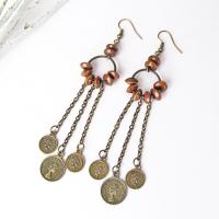 Long Vintage Gypsy Chandelier Earrings with Faux Coin Dangles - Bohemian Hippie Fashion Costume Jewelry