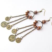 Long Vintage Gypsy Chandelier Earrings with Faux Coin Dangles - Bohemian Hippie Fashion Costume Jewelry