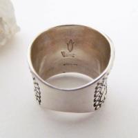 Textured Sterling Silver Wide Band Ring - Unique Modernist Style Jewelry