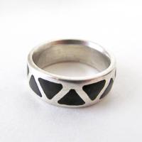 Sterling Silver Band Ring with Inlaid Black Onyx Stones - Silver Stackable Ring