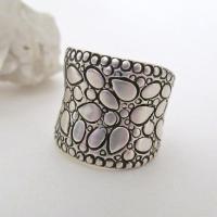 Textured Sterling Silver Wide Band Ring - Unique Modernist Style Jewelry
