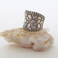 Textured Sterling Silver Wide Band Ring - Unique Modernist Style Jewelry