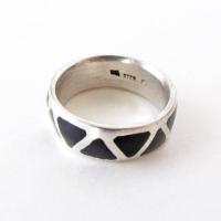 Sterling Silver Band Ring with Inlaid Black Onyx Stones - Silver Stackable Ring