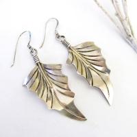 Hand Stamped Sterling Silver Leaf Earrings - Modern Earthy Nature Jewelry 