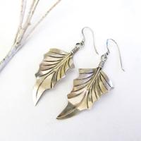 Hand Stamped Sterling Silver Leaf Earrings - Modern Earthy Nature Jewelry 