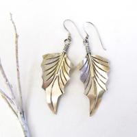 Hand Stamped Sterling Silver Leaf Earrings - Modern Earthy Nature Jewelry 