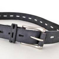 Vintage Black Genuine Leather Belt with Silver Tone Buckle - Women's Adjustable Size Belt Size - Made in the USA