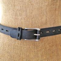 Vintage Black Genuine Leather Belt with Silver Tone Buckle - Women's Adjustable Size Belt Size - Made in the USA