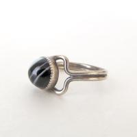 Banded Onyx Sterling Silver Ring - Small Sized Rings for Women or Teen Girls