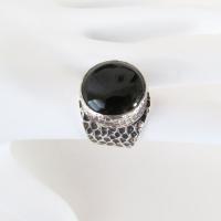 Hammered Thick Sterling Silver Band Ring with Black Onyx Gemstone