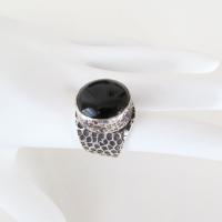 Hammered Thick Sterling Silver Band Ring with Black Onyx Gemstone