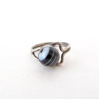 Banded Onyx Sterling Silver Ring - Small Sized Rings for Women or Teen Girls