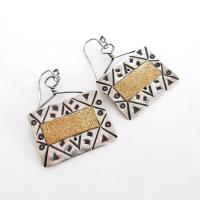 Big Bold Hand Stamped Sterling Silver Earrings - Vintage Artisan Mixed Metal Jewelry