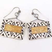 Big Bold Hand Stamped Sterling Silver Earrings - Vintage Artisan Mixed Metal Jewelry