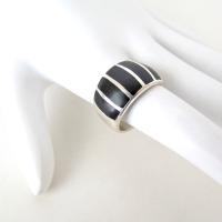 Inlaid Onyx Stone Sterling Silver Band Ring - Bold Classic Sterling Silver Jewelry