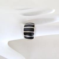 Inlaid Onyx Stone Sterling Silver Band Ring - Bold Classic Sterling Silver Jewelry