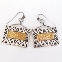 Big Bold Hand Stamped Sterling Silver Earrings - Vintage Artisan Mixed Metal Jewelry