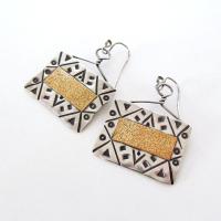 Big Bold Hand Stamped Sterling Silver Earrings - Vintage Artisan Mixed Metal Jewelry