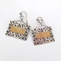 Big Bold Hand Stamped Sterling Silver Earrings - Vintage Artisan Mixed Metal Jewelry