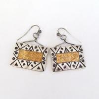 Big Bold Hand Stamped Sterling Silver Earrings - Vintage Artisan Mixed Metal Jewelry