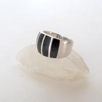 Inlaid Onyx Stone Sterling Silver Band Ring - Bold Classic Sterling Silver Jewelry