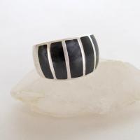 Inlaid Onyx Stone Sterling Silver Band Ring - Bold Classic Sterling Silver Jewelry