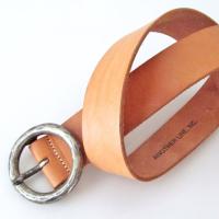 Vintage Tan Leather Belt with Hammered Silver Tone Metal Buckle - Women's Waist Belt - Vintage Fashion