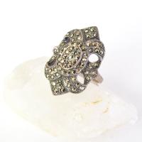 Sparkling Marcasite Art Deco Style Sterling Silver Ring - Vintage Flashy Bling Jewelry