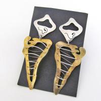 Big  African Shaped Mixed Metal Earrings in Sterling Silver & Gold Brass -  Bold Exotic Vintage Designer Jewelry