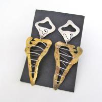 Big  African Shaped Mixed Metal Earrings in Sterling Silver & Gold Brass -  Bold Exotic Vintage Designer Jewelry
