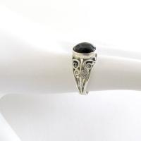 Dainty Sterling Silver Filigree Ring with Black Onyx Gemstone - Small Size Rings for Women